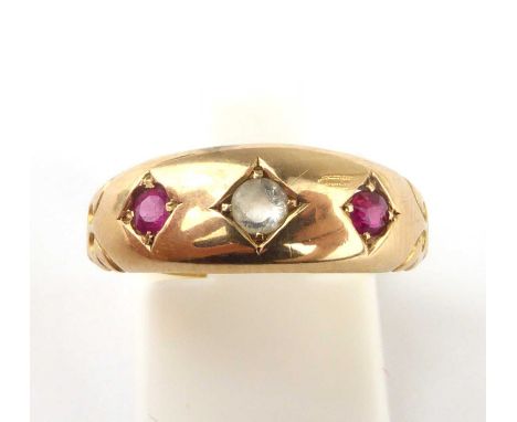 A 22ct gold ruby and diamond ring, size N, approx. 2.5g.