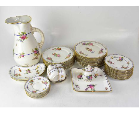 A 19th century French part dinner and tea service by Lerosey of Paris, print outlined and hand painted with floral sprigs, wi