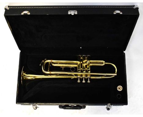 JUPITER; a cased brass trumpet, length excluding mouthpiece 47.5cm.Condition Report: Two of the mother of pearl button tops a