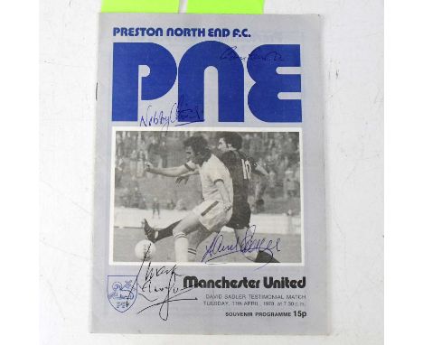 PRESTON NORTH END; vs Manchester United for David Sadler's Testimonial Match, bearing several signatures including Bobby Char