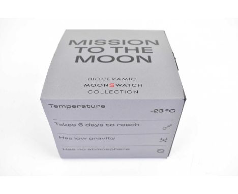 SWATCH OMEGA SPEEDMASTER; a gentlemen's wristwatch from the 'Mission to the Moon Bioceramic MoonSWatch Collection', in presen