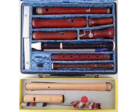 Moeck recorder together with a cased collection of other recorders