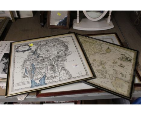 Three framed prints of maps - Westmorland, Morden print and a map of The Shires etc