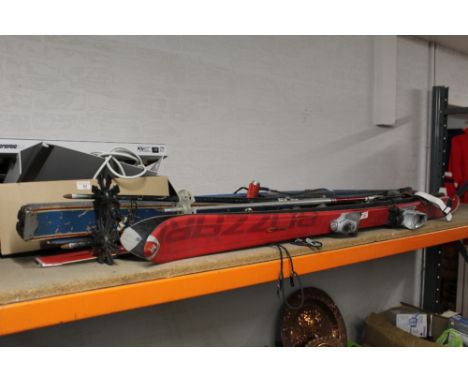 3 sets of vintage skis and poles