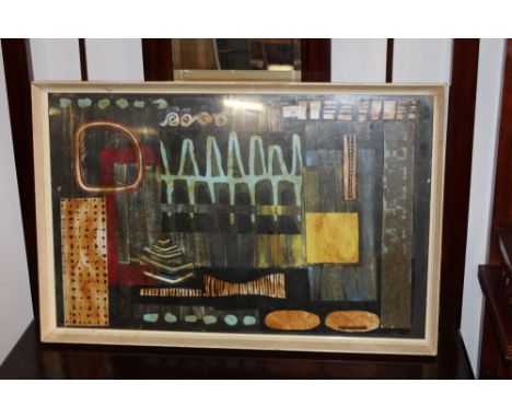 1970's abstract print in painted frame, glazed