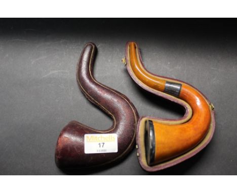 19th century silver mounted Meerschaum pipe with amber mouthpiece (AF)