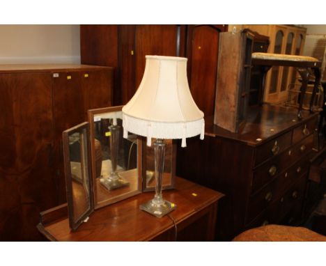 A modern silvered metal and glass table lamp with shade 