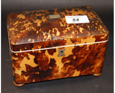 George III tortoiseshell and ivory bound two-section tea caddy with hinged cover, for restoration