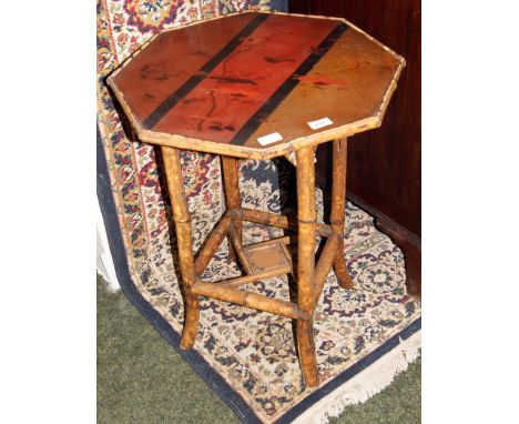 An Oriental lacquered bamboo octagonal lamp table