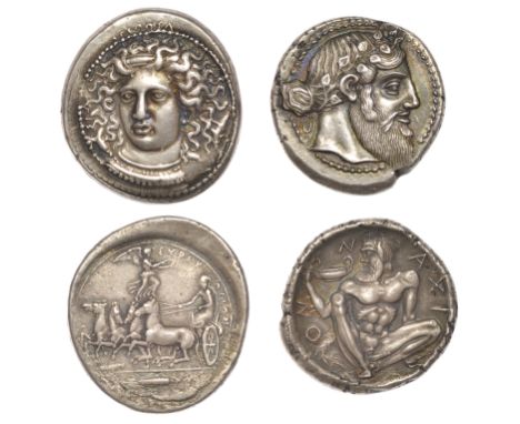 SICILY, Naxos, Tetradrachm, c. 460, a late 19th century electrotype copy, 14.23g (cf. BMC 7); Syracuse, Tetradrachm, 405-400,