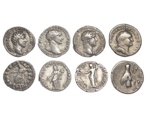 Roman Imperial Coinage, Vespasian, Denarius, 73, rev. clasped hands holding caduceus flanked by poppy flower and corn-ear, 3.