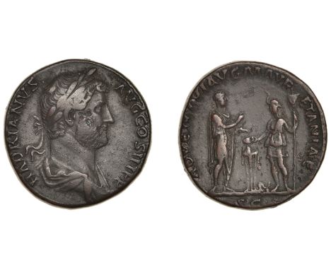 Roman Imperial Coinage, Hadrian, Sestertius, c. 130-3, laureate draped bust right, rev. Hadrian standing right, raising right