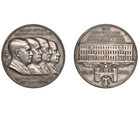 GERMANY, The Munich Agreement, 1938, a silver medal by K. Goetz, conjoined busts of Hitler, Mussolini, Chamberlain and Daladi