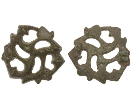 Celtic, bronze plate brooch, 1st century AD, 3.4cm diameter, open-work design with multiple conjoined trumpet motifs, probabl