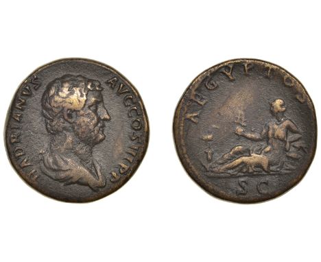 Roman Imperial Coinage, Hadrian, Sestertius, c. 130-3, bare-headed draped bust right, rev. Ægyptos reclining left holding up 