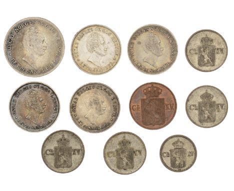 Norway, Oscar I, 24 Skilling, 1853 (NM 21; KM. 315.2); 12 Skilling (4), 1848 (3), 1856 (NM 27, 33B; KM. 314.1, 314.2); Carl X