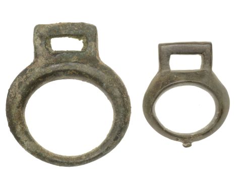 Romano-British, bronze terret rings (2), 1st-2nd century AD, 4.5cm wide and 3.2cm wide, both similar style with an oval ring 