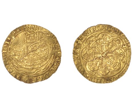 Edward III (1327-1377), Pre-Treaty period, Half-Noble, series B/A mule, mm. cross pattée, ropes 3/3, quatrefoils 3/3, annulet