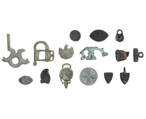 Celtic, bronze toggles (2), 1st century BC-1st century AD, 2 x 1.3cm and 2 x 1.6cm, first of globular form with loop and a ci