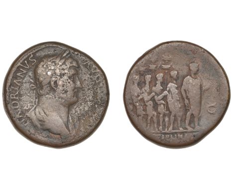 Roman Imperial Coinage, Hadrian, Sestertius, c. 134-8, laureate draped bust right, rev. Hadrian, holding volumen, advancing r