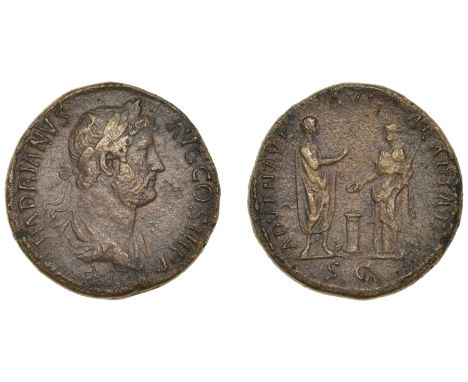 Roman Imperial Coinage, Hadrian, Sestertius, c. 134-8, laureate draped bust right, rev. Hadrian standing right holding scroll