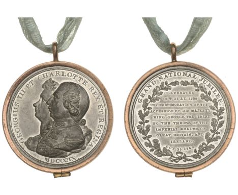 George III, National Jubilee, 1809, a white metal medal, unsigned [by P. Kempson?], conjoined busts of George III and Charlot