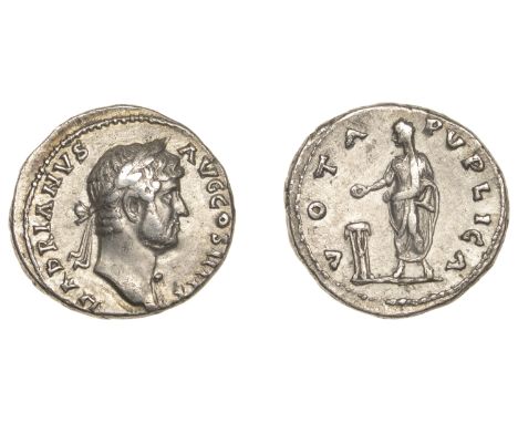 Roman Imperial Coinage, Hadrian, Denarius, 137-8, laureate bust right, slight drapery on far shoulder, rev. Hadrian, veiled, 