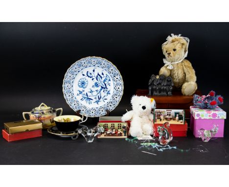 Small Assortment of Oddments. To include jewellery box, Bridon Bears teddy, Noritake teapot, Aynsley cup and saucer, Handmade