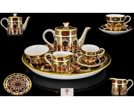 Royal Crown Derby Superb Quality Old Imari Pattern Miniature Six Piece Tea Service - Compromising an Oval Shaped Tray (Size 8