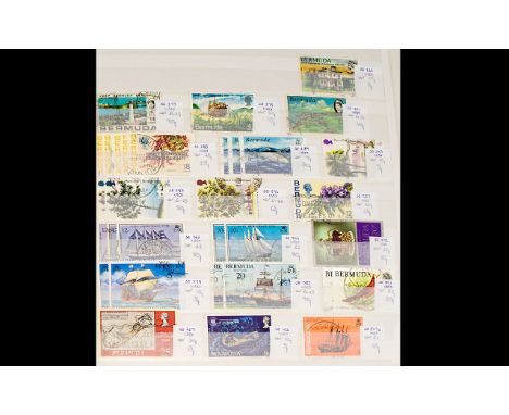 Stamp Interest - 32 page A4 green stamp stock book with many better British Commonwealth stamps. Over £350 catalogue value in