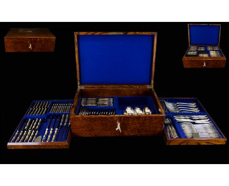 William Hutton &amp; Son Superb Quality 1920/30s 115 Piece Canteen of Cutlery with silver plated handles housed in a good qua