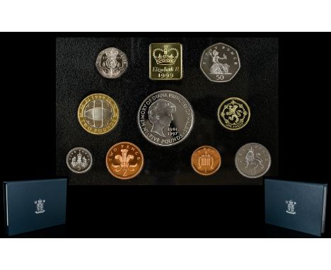 Royal Mint - 1999 UK Proof Coin Collection 9 proof coins from 5 pounds to one penny. The crown/Five pound struck to proof qua