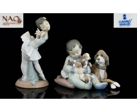 Lladro Porcelain Figure 'New Playmates', model number 5456. Designer Antonio Ramos. Issued 1988-2004, height 5 inches - 12.5 