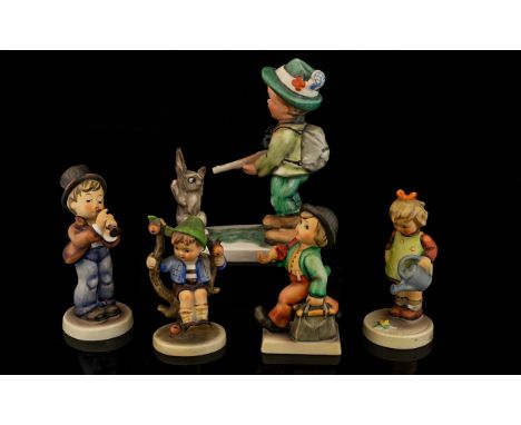 Goebel / Hummel Figures ( 5 ) In Total. Various Sizes and Subjects. Please See Photo. Large Goebel Figure - Boy with Gun - Ra