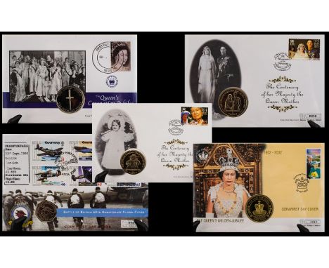A Small Collection Of Commemorative Coins Five presentation packs to include, The centenary of H.M The Queen Mother, Golden J