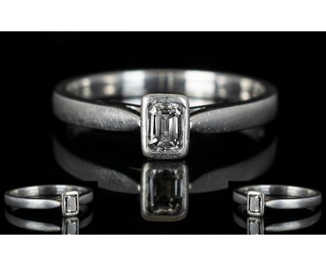 Platinum Set Contemporary Single Stone Diamond Ring the step cut diamond of top colour and clarity est diamond weight 0.35-0.