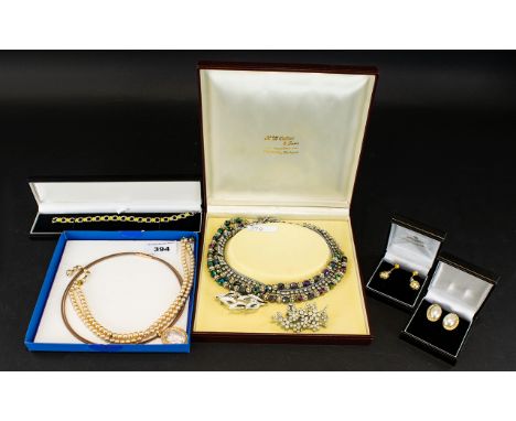 A Collection Of Costume Jewellery Items All in very good condition, to include boxed Pierre Lang etched glass floral pendant,