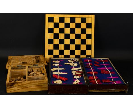 A Mixed Collection Of Vintage Wooden Board Games  To include olive wood compendium, chad valley chess board, oriental chess s