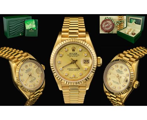 Rolex Oyster Perpetual 18ct Gold - Superb Datejust - Automatic Chronometer Ladies Wristwatch. Model 69178. The Dial Features 