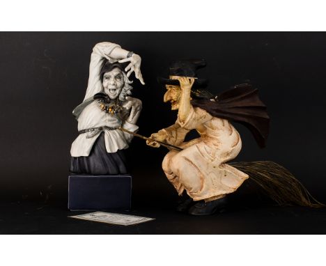 Two Figures In The Form of Witches The first in cast resin raised on square base, limited edition of 1500. Together with a pe