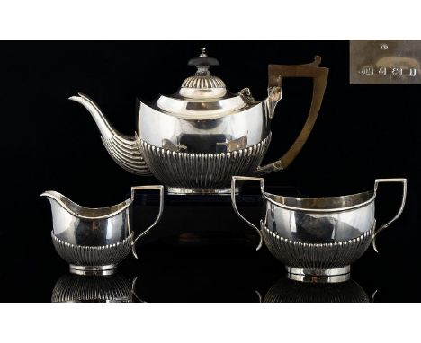 Edwardian Period - Silver 3 Piece Bachelors Tea Service of Excellent Proportions. Comprises Teapot, Milk Jug &amp; Sugar Bowl