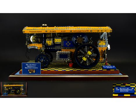 Meccano Interest Scratch Built Model Of The Burrell Showman's Traction Engine Built Les Nightingale of Bolton, housed in glaz