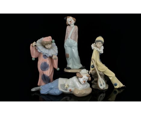 Nadal and Nao by Lladro Nice Quality Collection of Hand Painted Porcelain Clown Figures ( 4 ) Four In Total. 2 Nao Figures an