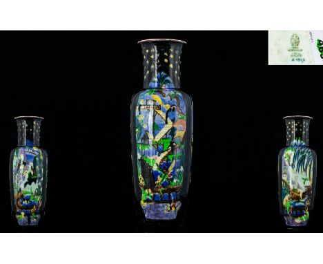 Wedgwood Large And Impressive 1930's Fairyland Lustre Pillar Vase designed by Daisy Makeig Jones Pattern depicts the palace o