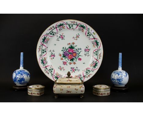 A Mixed Collection Of Ceramics To include a pair of Chinese style globular vases, three modern trinket boxes/caskets and larg