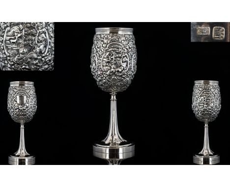 A 19th Century Chinese Export Superb Quality Double Wall Silver Goblet Circa mid-China trade period (1840-1880) bearing chara