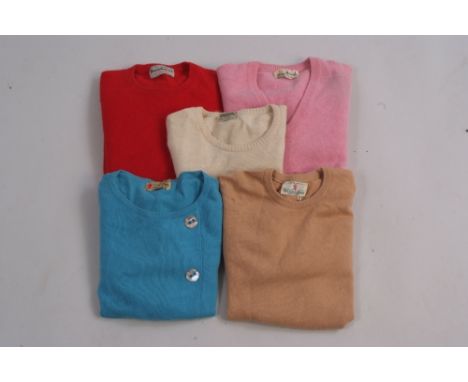 Five Vintage cashmere jumpers to include a Red "Duncan Cameron of Hawick" A "Pringle" turquoise blue cardigan  with pretty mo