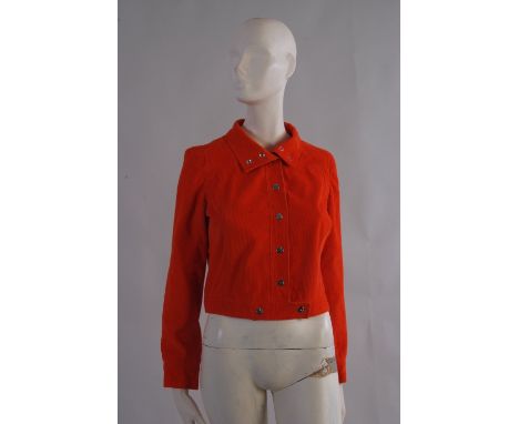 A 1970's 'Courreges Paris' 'Hyperbole' Cord Bomber Jacket & A Hermes Belts.  A bright orange cord bomber jacket with high nec