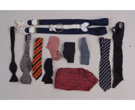 A Collection of Vintage Bow Ties.  To include a 'Jacqmar' silk bow tie, 'Yves St Laurent' bow tie and various others. A pair 