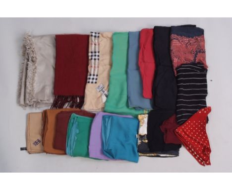 A Collection of Silk Designer Scarves.  to include a Christian Dior Monsieur Marino wool scarf. (Qnty)